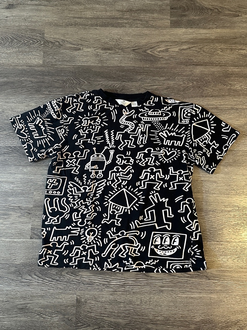 H&M Keith Haring Black All Over Graphic Print T-Shirt